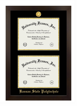 Double Degree (Stacked) Frame in Manhattan Espresso with Black & Gold Mats for DOCUMENT: 8 1/2"H X 11"W  , DOCUMENT: 8 1/2"H X 11"W  