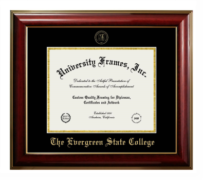 Evergreen State College Diploma Frame in Classic Mahogany with Gold Trim with Black & Gold Mats for DOCUMENT: 8 1/2"H X 11"W  