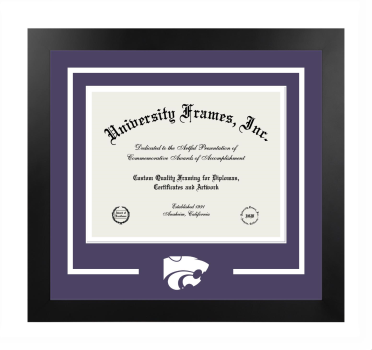 Kansas State University Logo Mat Frame in Manhattan Black with Purple & White Mats for DOCUMENT: 8 1/2"H X 11"W  