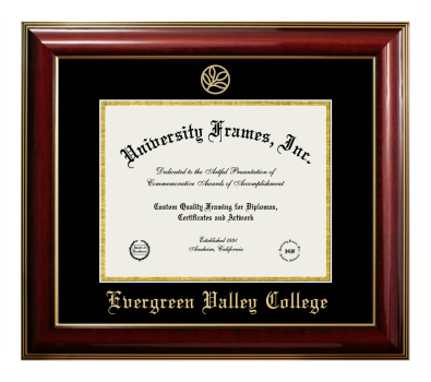 Evergreen Valley College Diploma Frame in Classic Mahogany with Gold Trim with Black & Gold Mats for DOCUMENT: 8 1/2"H X 11"W  