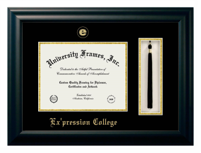 Ex'pression College Diploma with Tassel Box Frame in Satin Black with Black & Gold Mats for DOCUMENT: 8 1/2"H X 11"W  