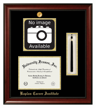 Kaplan Career Institute Double Opening with Campus Image & Tassel Box (Stacked) Frame in Avalon Mahogany with Black & Gold Mats for DOCUMENT: 8 1/2"H X 11"W  