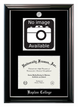 Kaplan College Double Opening with Campus Image (Stacked) Frame in Classic Ebony with Silver Trim with Black & Silver Mats for DOCUMENT: 8 1/2"H X 11"W  