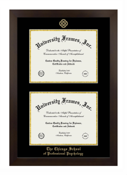 Double Degree (Stacked) Frame in Manhattan Espresso with Black & Gold Mats for DOCUMENT: 8 1/2"H X 11"W  , DOCUMENT: 8 1/2"H X 11"W  