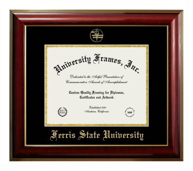 Diploma Frame in Classic Mahogany with Gold Trim with Black & Gold Mats for DOCUMENT: 8 1/2"H X 11"W  