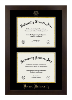 Double Degree (Stacked) Frame in Manhattan Espresso with Black & Gold Mats for DOCUMENT: 8 1/2"H X 11"W  , DOCUMENT: 8 1/2"H X 11"W  