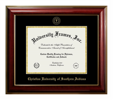 Christian University of Southern Indiana Diploma Frame in Classic Mahogany with Gold Trim with Black & Gold Mats for DOCUMENT: 8 1/2"H X 11"W  