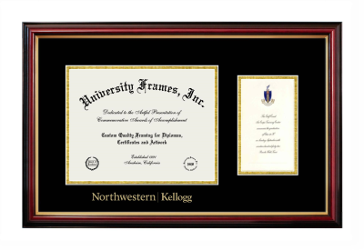 Diploma with Announcement Frame in Petite Mahogany with Gold Trim with Black & Gold Mats for DOCUMENT: 8 1/2"H X 11"W  ,  7"H X 4"W  