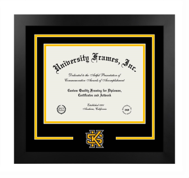 Logo Mat Frame in Manhattan Black with Black & Amber Mats for DOCUMENT: 8 1/2"H X 11"W  