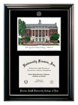 Double Opening with Campus Image (Stacked) Frame in Classic Ebony with Silver Trim with Black & Silver Mats for DOCUMENT: 8 1/2"H X 11"W  