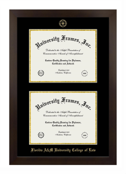 Double Degree (Stacked) Frame in Manhattan Espresso with Black & Gold Mats for DOCUMENT: 8 1/2"H X 11"W  , DOCUMENT: 8 1/2"H X 11"W  