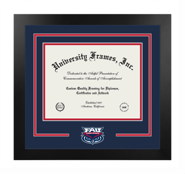 Florida Atlantic University (Boca Raton) Logo Mat Frame in Manhattan Black with Navy Blue & Red Mats for DOCUMENT: 8 1/2"H X 11"W  