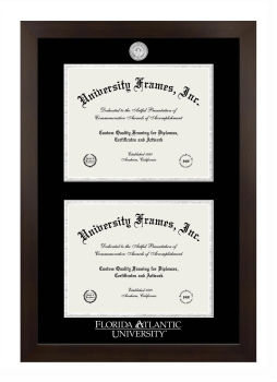 Double Degree (Stacked) Frame in Manhattan Espresso with Black & Silver Mats for DOCUMENT: 8 1/2"H X 11"W  , DOCUMENT: 8 1/2"H X 11"W  