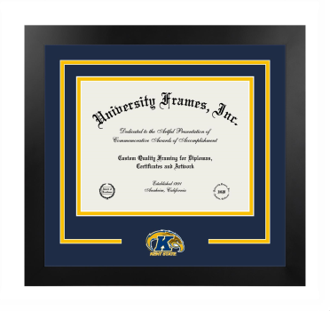 Logo Mat Frame in Manhattan Black with Navy Blue & Amber Mats for DOCUMENT: 8 1/2"H X 11"W  