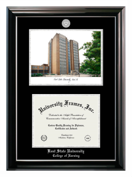 Double Opening with Campus Image (Stacked) Frame in Classic Ebony with Silver Trim with Black & Silver Mats for DOCUMENT: 8 1/2"H X 11"W  