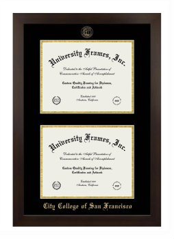 Double Degree (Stacked) Frame in Manhattan Espresso with Black & Gold Mats for DOCUMENT: 8 1/2"H X 11"W  , DOCUMENT: 8 1/2"H X 11"W  