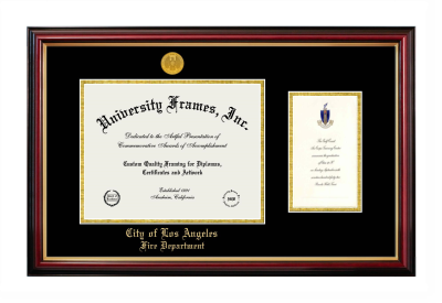 Diploma with Announcement Frame in Petite Mahogany with Gold Trim with Black & Gold Mats for DOCUMENT: 8 1/2"H X 11"W  ,  7"H X 4"W  