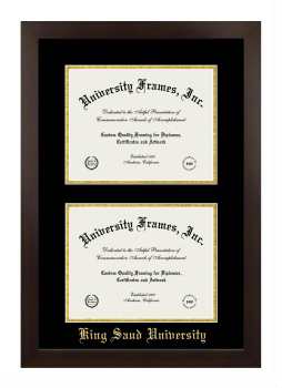 Double Degree (Stacked) Frame in Manhattan Espresso with Black & Gold Mats for DOCUMENT: 8 1/2"H X 11"W  , DOCUMENT: 8 1/2"H X 11"W  