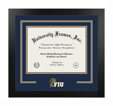 Logo Mat Frame in Manhattan Black with Navy Blue & Bronze Mats for DOCUMENT: 8 1/2"H X 11"W  