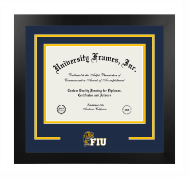 Logo Mat Frame in Manhattan Black with Navy Blue & Amber Mats for DOCUMENT: 8 1/2"H X 11"W  