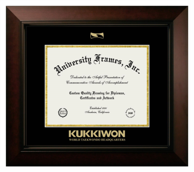 KUKKIWON - World taekwondo Headquarters Diploma Frame in Legacy Black Cherry with Black & Gold Mats for DOCUMENT: 8 1/2"H X 11"W  