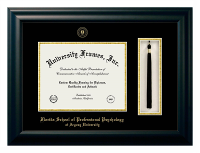 Florida School of Professional Psychology at Argosy University Diploma with Tassel Box Frame in Satin Black with Black & Gold Mats for DOCUMENT: 8 1/2"H X 11"W  