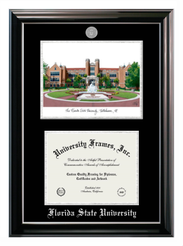 Double Opening with Campus Image (Stacked) Frame in Classic Ebony with Silver Trim with Black & Silver Mats for DOCUMENT: 8 1/2"H X 11"W  