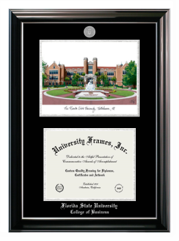 Double Opening with Campus Image (Stacked) Frame in Classic Ebony with Silver Trim with Black & Silver Mats for DOCUMENT: 8 1/2"H X 11"W  