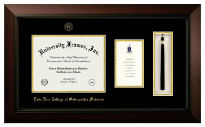 Diploma with Announcement & Tassel Box Frame in Legacy Black Cherry with Black & Gold Mats for DOCUMENT: 8 1/2"H X 11"W  ,  7"H X 4"W  