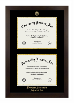 Double Degree (Stacked) Frame in Manhattan Espresso with Black & Gold Mats for DOCUMENT: 8 1/2"H X 11"W  , DOCUMENT: 8 1/2"H X 11"W  