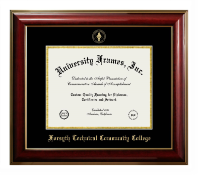 Forsyth Technical Community College Diploma Frame in Classic Mahogany with Gold Trim with Black & Gold Mats for DOCUMENT: 8 1/2"H X 11"W  