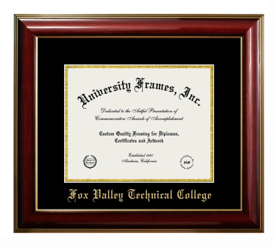 Fox Valley Technical College Diploma Frame in Classic Mahogany with Gold Trim with Black & Gold Mats for DOCUMENT: 8 1/2"H X 11"W  