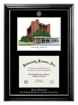 Double Opening with Campus Image (Stacked) Frame in Classic Ebony with Silver Trim with Black & Silver Mats for DOCUMENT: 8 1/2"H X 11"W  