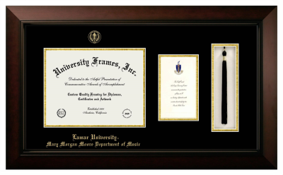 Diploma with Announcement & Tassel Box Frame in Legacy Black Cherry with Black & Gold Mats for DOCUMENT: 8 1/2"H X 11"W  ,  7"H X 4"W  