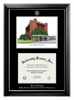 Double Opening with Campus Image (Stacked) Frame in Classic Ebony with Silver Trim with Black & Silver Mats for DOCUMENT: 8 1/2"H X 11"W  