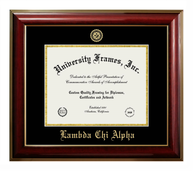 Lambda Chi Alpha Diploma Frame in Classic Mahogany with Gold Trim with Black & Gold Mats for DOCUMENT: 8 1/2"H X 11"W  