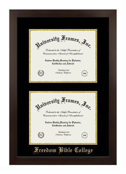 Double Degree (Stacked) Frame in Manhattan Espresso with Black & Gold Mats for DOCUMENT: 8 1/2"H X 11"W  , DOCUMENT: 8 1/2"H X 11"W  