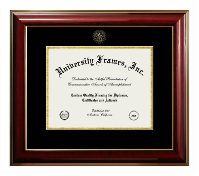 Diploma Frame in Classic Mahogany with Gold Trim with Black & Gold Mats for DOCUMENT: 8 1/2"H X 11"W  