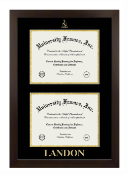 Double Degree (Stacked) Frame in Manhattan Espresso with Black & Gold Mats for DOCUMENT: 8 1/2"H X 11"W  , DOCUMENT: 8 1/2"H X 11"W  