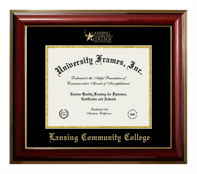 Diploma Frame in Classic Mahogany with Gold Trim with Black & Gold Mats for DOCUMENT: 8 1/2"H X 11"W  