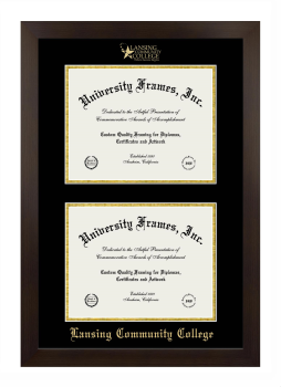 Double Degree (Stacked) Frame in Manhattan Espresso with Black & Gold Mats for DOCUMENT: 8 1/2"H X 11"W  , DOCUMENT: 8 1/2"H X 11"W  