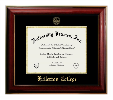 Fullerton College Diploma Frame in Classic Mahogany with Gold Trim with Black & Gold Mats for DOCUMENT: 8 1/2"H X 11"W  