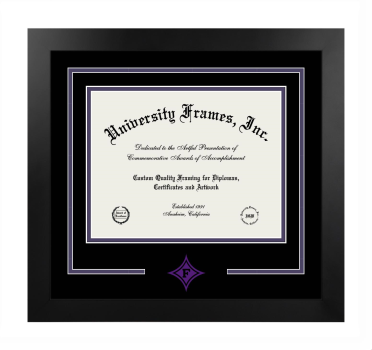 Logo Mat Frame in Manhattan Black with Black & Purple Mats for DOCUMENT: 8 1/2"H X 11"W  