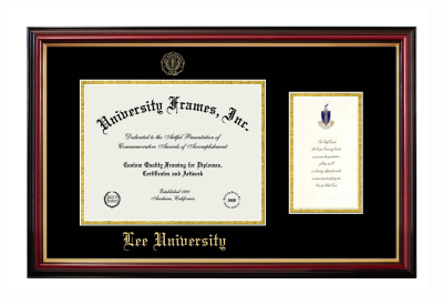 Diploma with Announcement Frame in Petite Mahogany with Gold Trim with Black & Gold Mats for DOCUMENT: 8 1/2"H X 11"W  ,  7"H X 4"W  