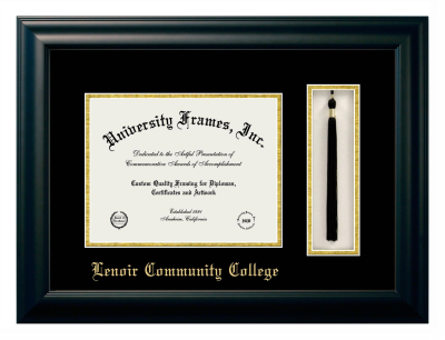 Lenoir Community College Diploma with Tassel Box Frame in Satin Black with Black & Gold Mats for DOCUMENT: 8 1/2"H X 11"W  