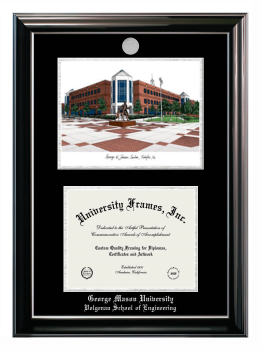 Double Opening with Campus Image (Stacked) Frame in Classic Ebony with Silver Trim with Black & Silver Mats for DOCUMENT: 8 1/2"H X 11"W  