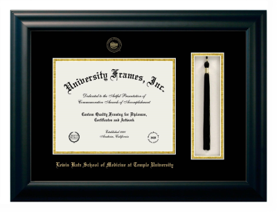 Lewis Katz School of Medicine at Temple University Diploma with Tassel Box Frame in Satin Black with Black & Gold Mats for DOCUMENT: 8 1/2"H X 11"W  