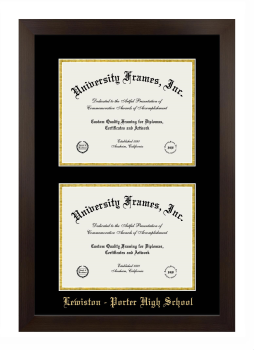 Double Degree (Stacked) Frame in Manhattan Espresso with Black & Gold Mats for DOCUMENT: 8 1/2"H X 11"W  , DOCUMENT: 8 1/2"H X 11"W  