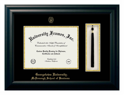 Diploma with Tassel Box Frame in Satin Black with Black & Gold Mats for DOCUMENT: 8 1/2"H X 11"W  