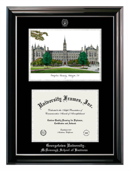 Double Opening with Campus Image (Stacked) Frame in Classic Ebony with Silver Trim with Black & Silver Mats for DOCUMENT: 8 1/2"H X 11"W  